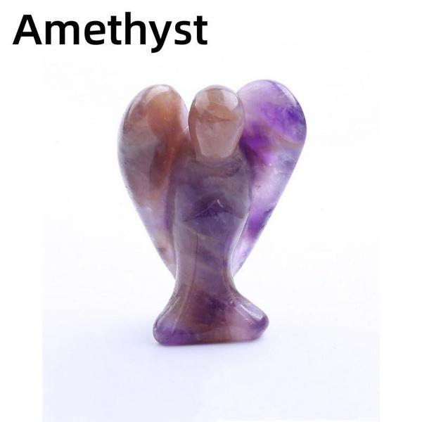 Statue d'ange de 1,5 pouce en pierre sculptée en cristal de jade naturel, statue de guérison Reiki, décoration de la maison, pièces de sculpture d'ange en cristal, cadeaux artisanaux