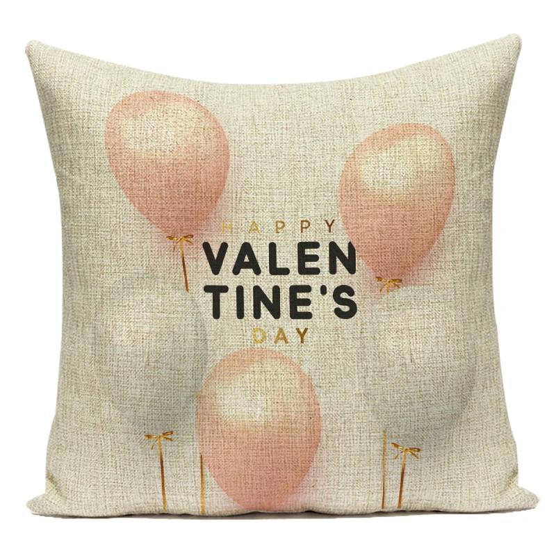 Square Valentine'S Day Lovers Couple Throw Pillow Case Hearts Balloons Print Pillowcase For Sofa Seat Hotel Home Pillow Cover