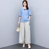 Summer 2025 Women's Retro Chinese Style Linen Top and Wide-Leg Pants Set