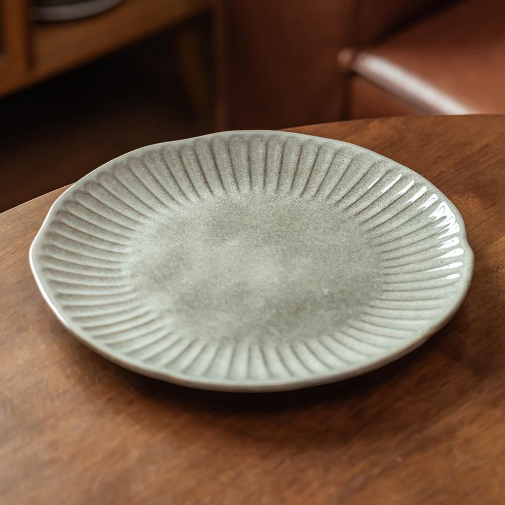 Retro Striped Ceramic Plate Japanese Blue Gray Plate Household Special-Shaped Plate Pasta Plate Vegetable Plate Salad Plate