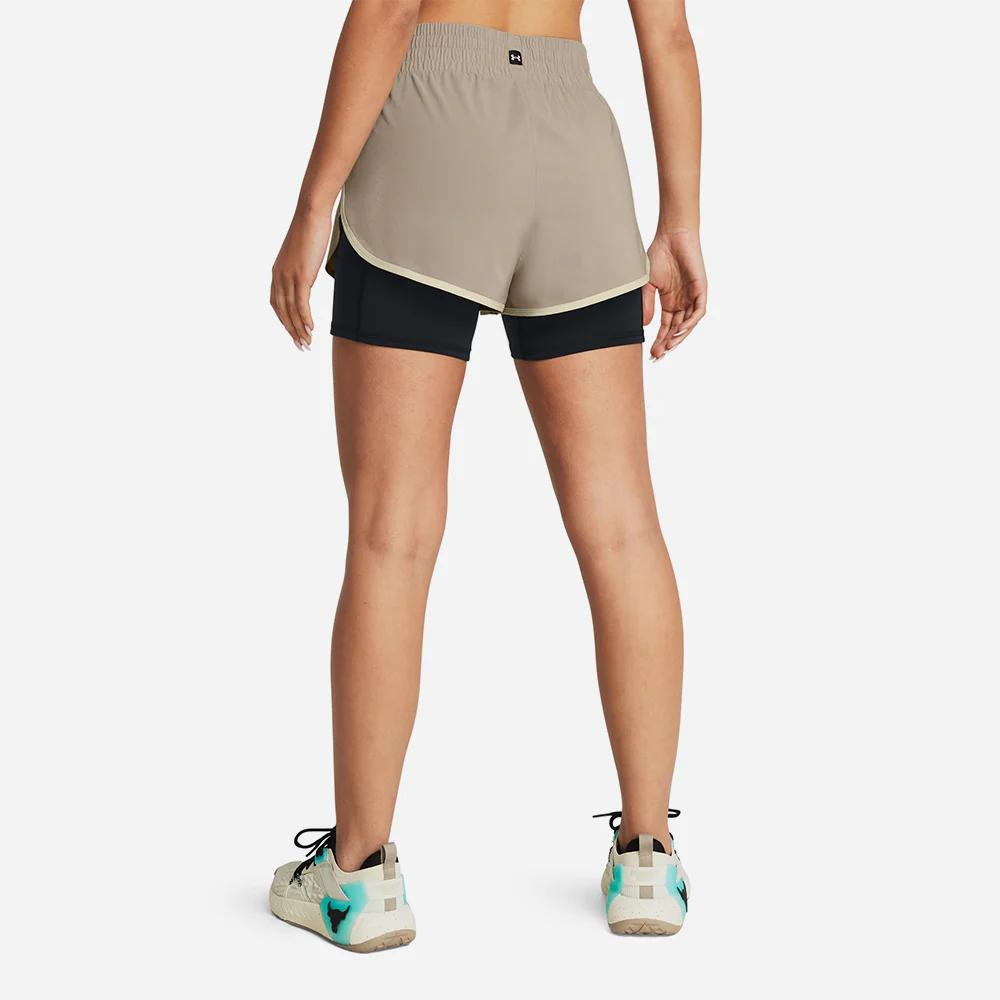 Under Armour Project Rock Color Block Elastic Waist Woven Training Two-In-One Shorts Women Shorts Khaki 1380188-203