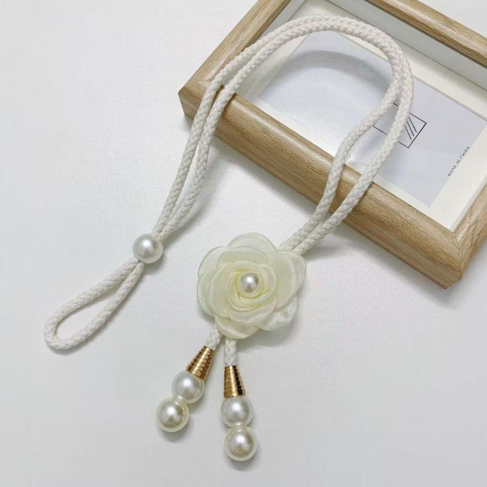 2PCS Adjustable Pearl Curtain Buckle Elegant Curtains Tie Rope Camellia Curtain Tieback  Living Room