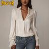 MGHR Damenmode, lässig, Herbst und Winter, langärmelig, Polo-Ausschnitt, Blusen und Hemden