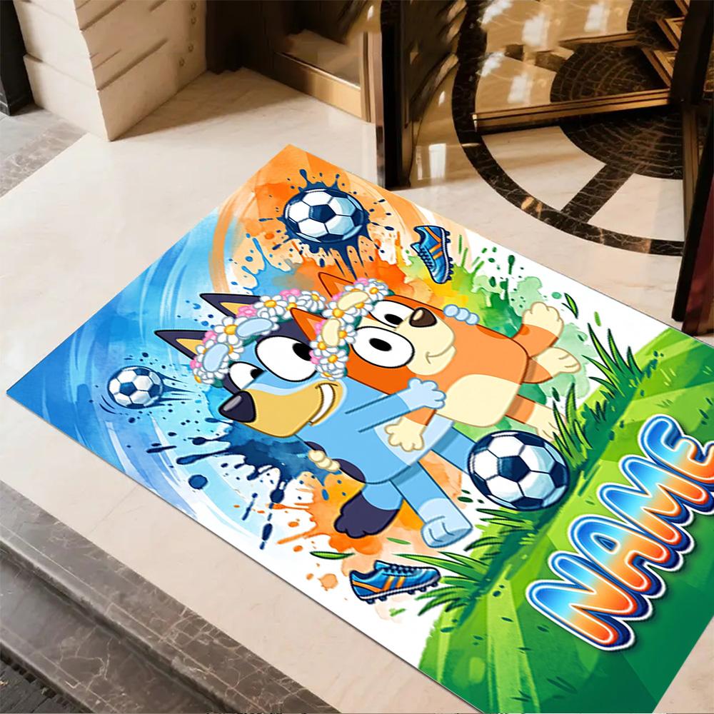 Bluey's Soccer Adventure Customizable Name Carpet Design for Hallway Game Room Entryway Bedrooms Antislip Carpet Decorate Offices Gift for Festivals