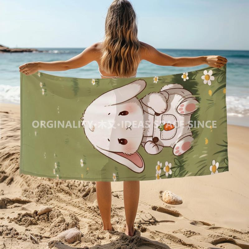 Cartoon Bunny Print Beach Towel Patterned Sunscreen And Windproof Suitable For Swimming Pool Camping Travel Blanket