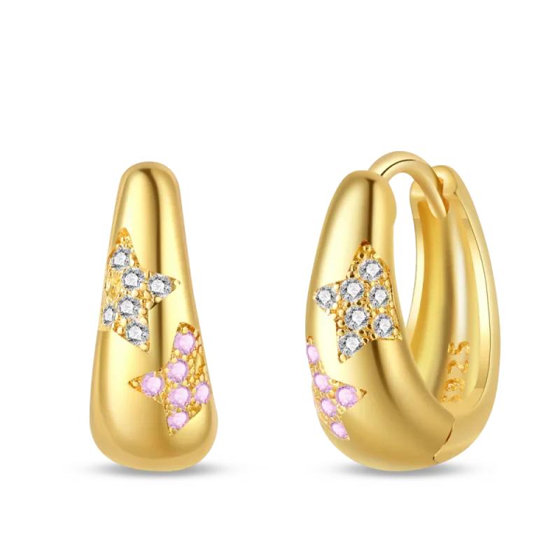 Original New In 925 Silver Gold Star And Moon Pave Colored Zircon Earrings For Women Trending Fashion Jewelry Birthday Gift