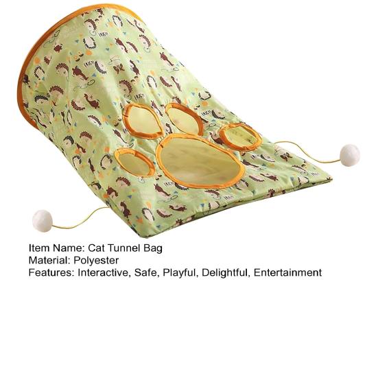 Cat Tunnel Bag for Indoor Cats Foldable Pet Tunnel Crinkle Sack with Plush Balls Interactive Hide And Seek Cat Toy