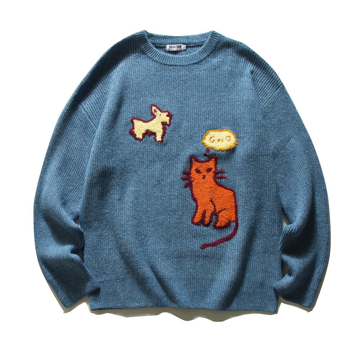 

RUIIENRS x ORIGTEEN 2025 Winter Embroidered Crew Neck Pullover M020 Large синій
