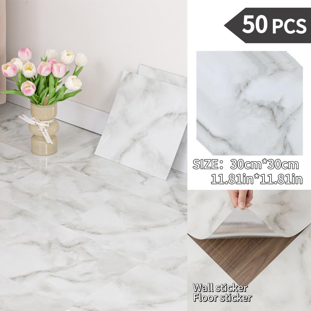 NINETAI Peel And Stick Floor Tile, 50pcs Vinyl Plank Wood Grain Look 11.81in*11.81in/48 Sq.Ft, Kitchen Mats For Floor