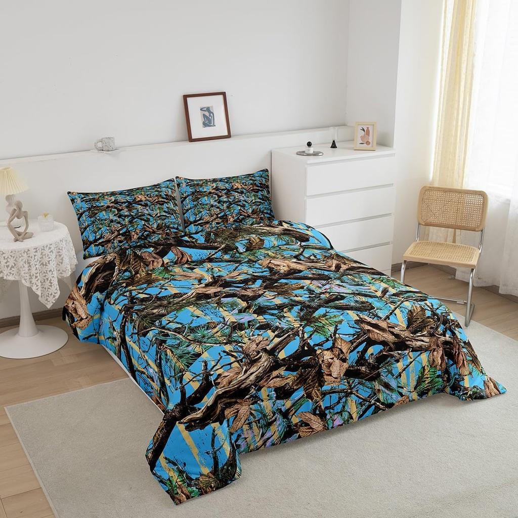 Tree Branches Comforter Set for Kids Boys Girls Wild Hunting Leaf Comforter Twin Size Bedding Set Bedroom Decor Nature Theme