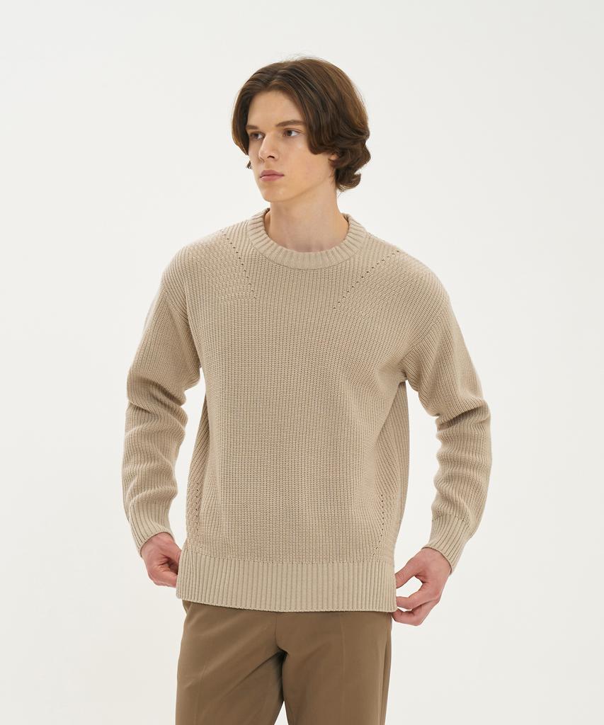 BLOND9 Asymmetrical Wool Crewneck Pullover_Sand