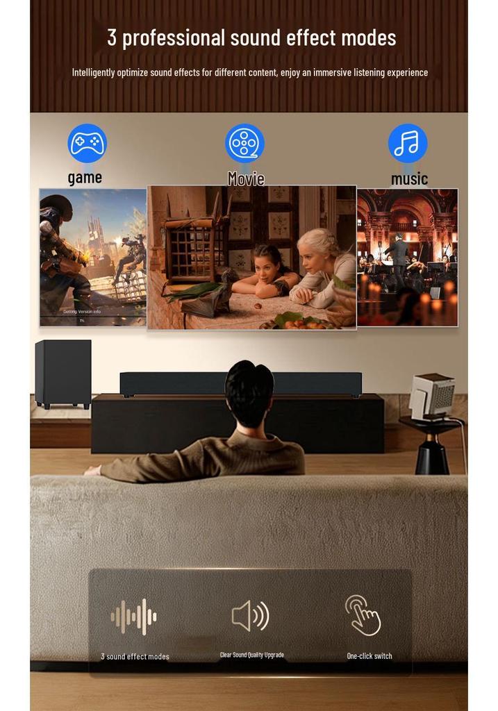 Temu 2.1 Soundbar with Subwoofer: Bluetooth Home Theater Speaker for TV & Computer