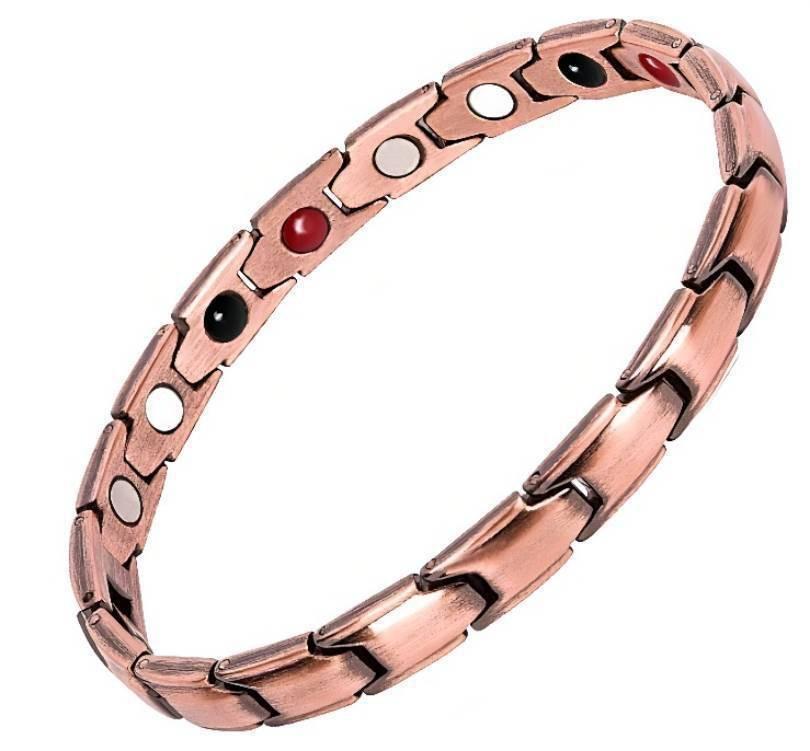 Bracciale Magnetico Rame Antico Rosso Retrò da Uomo - Design Regolabile a Riga Larga per Coppie