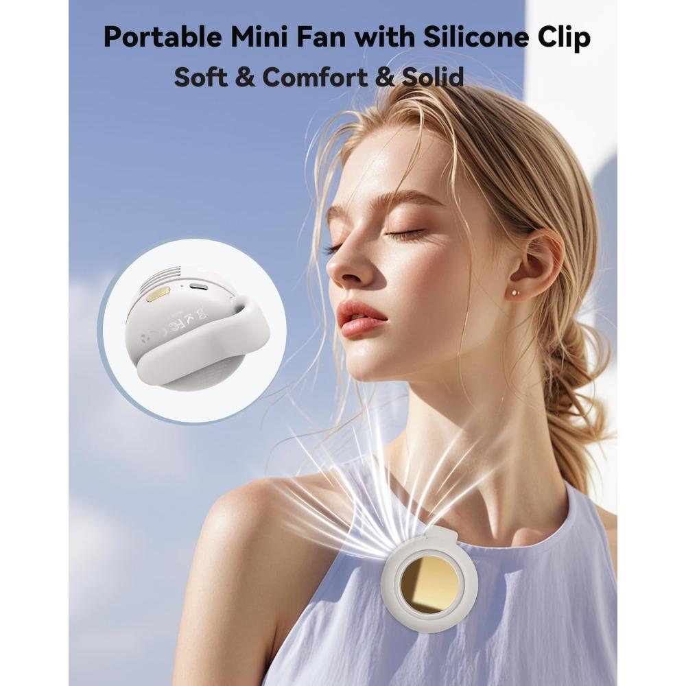Portable Silent Mini Bladeless Fan Clip On, Small Fan Clip on for Shirt & Waist, Adjustable 3-Speed Suspended Whirlwind Fans