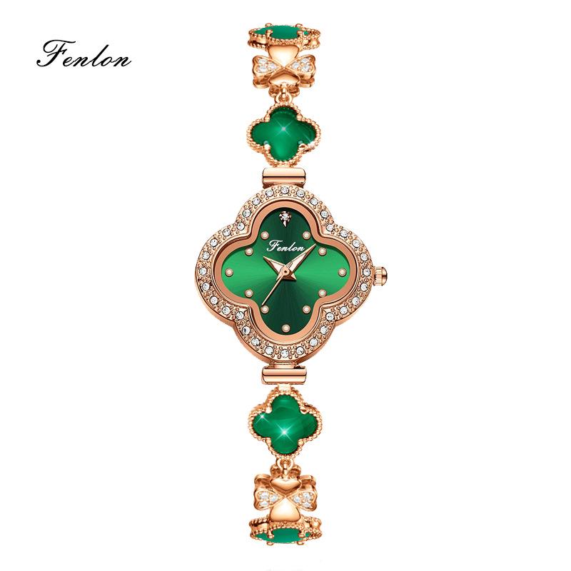 Fenlon Waterproof Four-Leaf Clover Bracelet Quartz Watch - Fashionable and Luxurious Gift