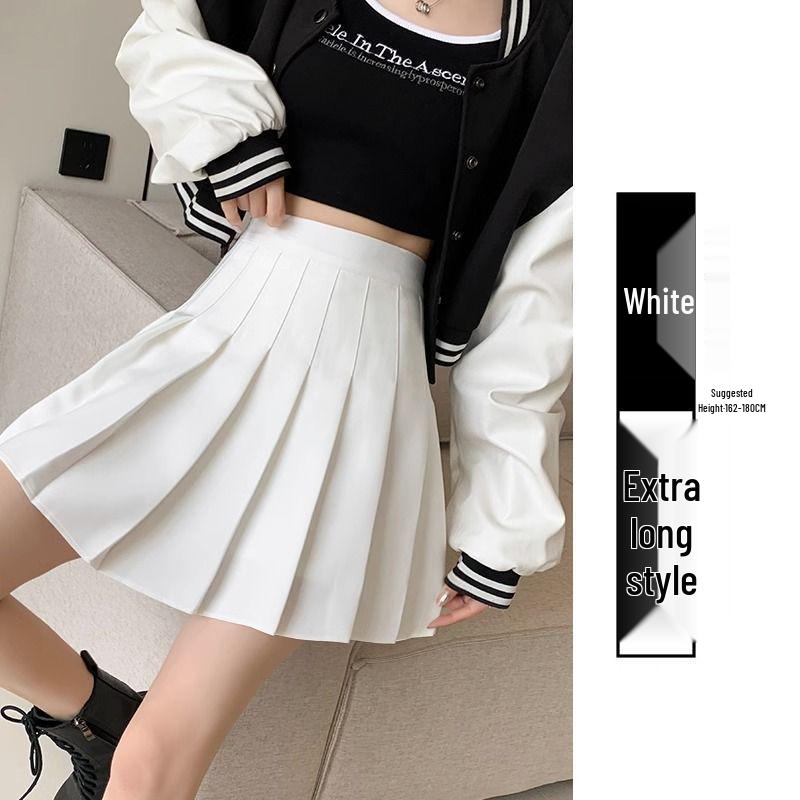 New 2024 Women's High Waist Black Pleated A-line Skirt - Short, Slimming, Summer to Autumn Style