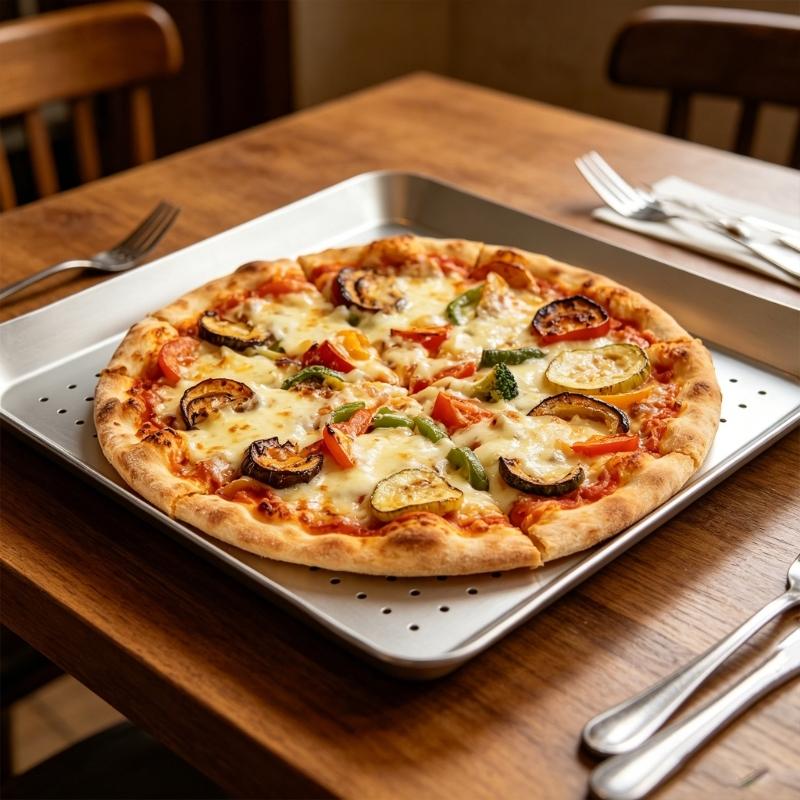 Square Aluminum Alloy Pizza Pan Even Heat Distribution Baking Tray Ideal For Home And Restaurant