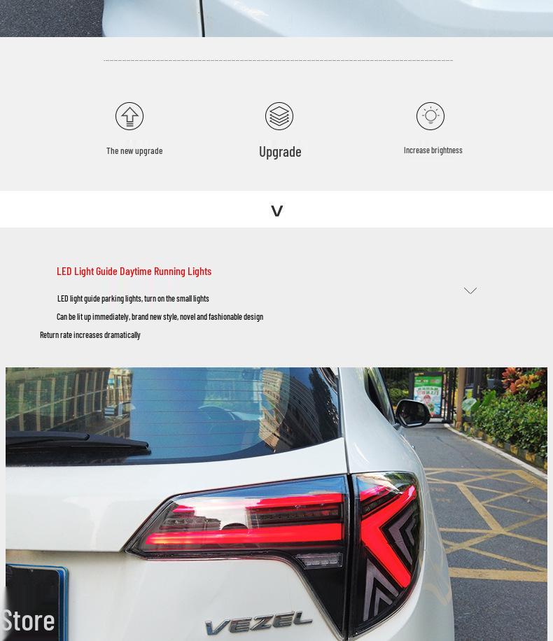 LED Tail Light Assembly with Flowing Turn Signal for 15-22 Honda Vezel - Reversing & Daytime Running Lights