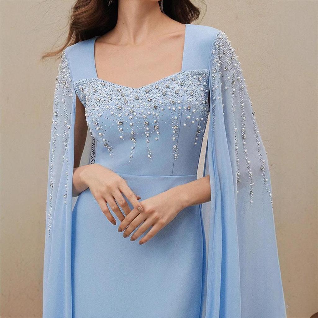 Luxury Beaded Chiffon Dress for Middle Eastern, European, & American Muslim Women