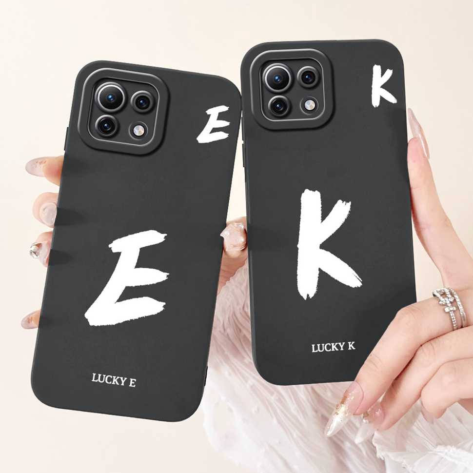 For Xiaomi Mi 11 Lite 4G M2101K9AG Case Black Lucky Letters A-Z Soft Silicone Cover For Xiaomi Mi 11Lite 5G 11 Youth 6.55" Cases