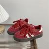 2024 Autumn Retro Round Toe Red Leather Sneakers for Women