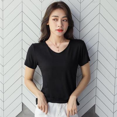 Damen Sommer V-Ausschnitt Eis Seide Locker Weiß Modal Kurzarm T-Shirt, 2025 Stil