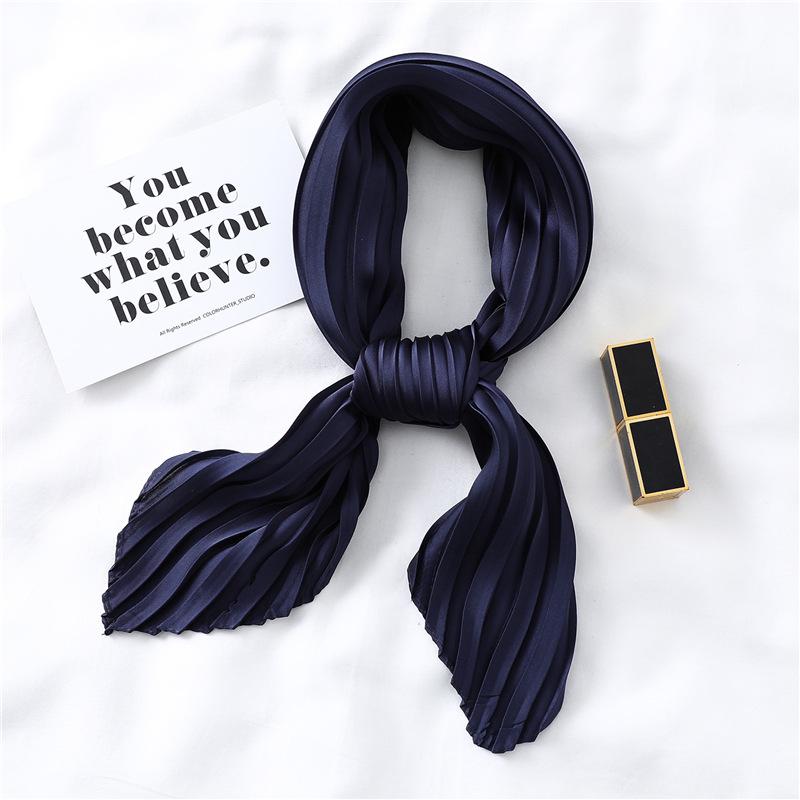 Simple Solid Color Versatile Small Scarf, Pleated Square Scarf, Women'S Season Decoration, Collar Scarf, Pressed Satin Imitation Silk