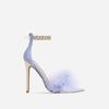 2025 New Pointed Toe Shallow Furry Women Thin High Heels Metal Buckle Chain Decoration Sandals Outdoor Footwear Female