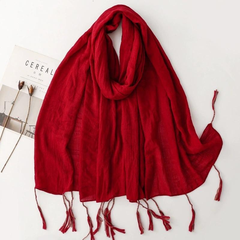 Soft Cottonlinen Feeling Scarf Shawls Women Solid Color Premium Foulard Femme Long Vacation Beach Scarf