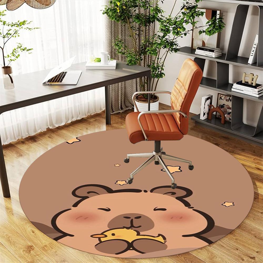 1PC Capybara Cute Round Chair mat Area Rug - Non-Slip, Floor Mat for Office, Bedroom, home decor Christmas Gift c0528100