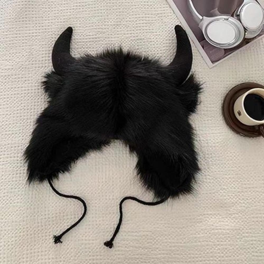 

Плюшевая шапка-пуловер Король Демонов Чёрного Быка Мужская и женская осенне-зимняя плюшевая шапка с защитой ушей Утолщённая тёплая и холодная шапка Average size (56-58cm) чёрный