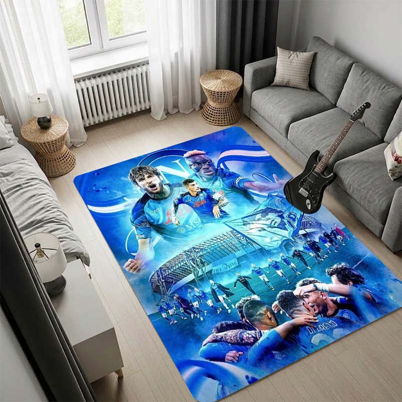 Victor Osimhen Soccer Player Area Rug, Blue Stadium Fire Football Carpet, Non Slip Floor Mat for Living Room Bedroom Soccer Fan Decor