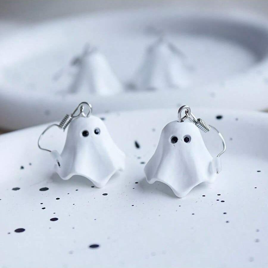 Cute Halloween Ghost Drop Earrings for Women Girls Fashion Little Ghost Ear Drop Birthday Party Zircon Accessories Gift