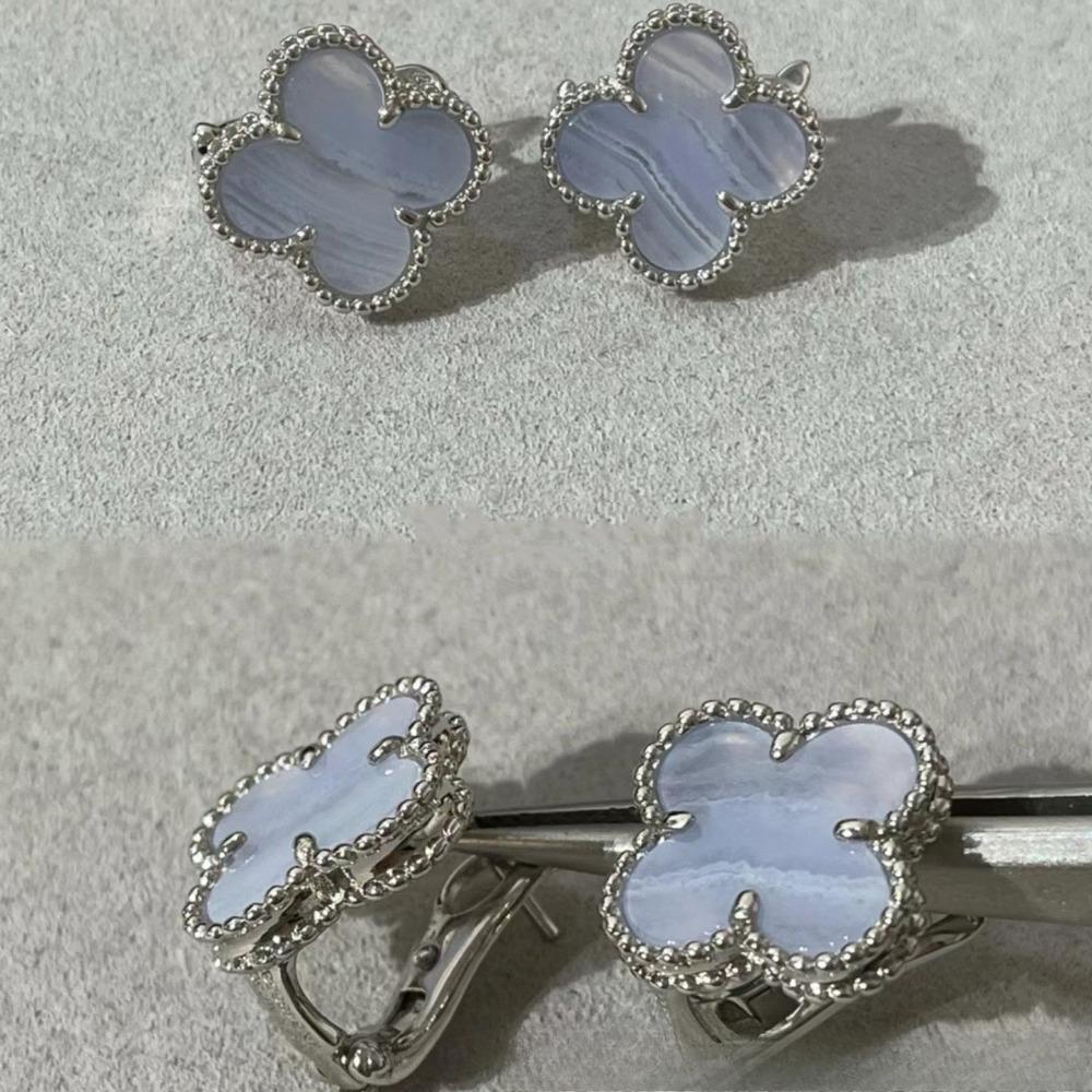 

Чотирилисник Нові сережки Червоний халцедон 18k Рожеве золото Сережки-чотирилисники Жіночі Легка розкіш Висококласні Модні сережки silver