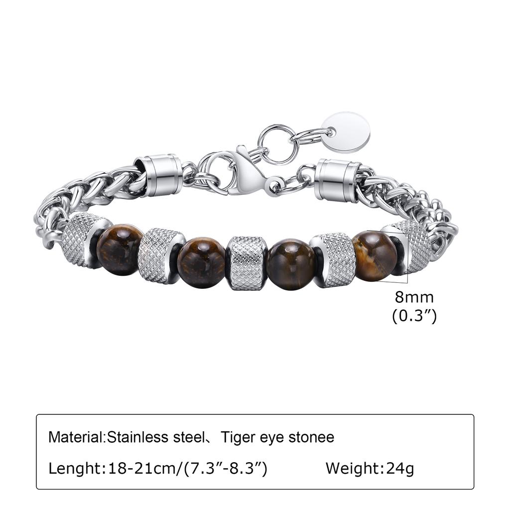 Herren Armbänder mit Perlen, Armband mit Gliedern aus Edelstahl und Natursteinen, Weihnachts- und Geburtstagsgeschenke für Papa, Ehemann, Sohn