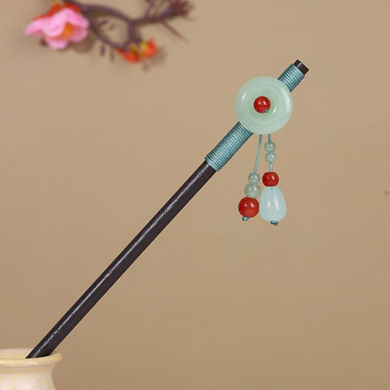 Vintage Tassel Wooden Hairpin for Women - Imitation Ebony Hanfu Accessory, Ancient Style Costume Hairpin