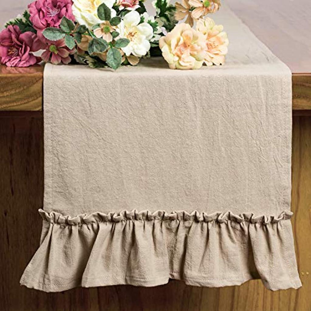 100% Cotton Solid Color Table Runner Ruffled Folds Farmhouse Kitchen Party Wedding Coffee Dining Table Decoration Accessories