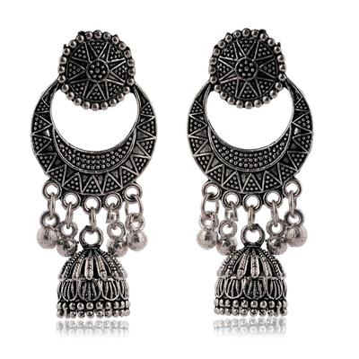 Handmade Traditional Jhumki with Moon and Flower Motif Chandbali Design Ethnic Jhumki Earrings for Women and Girls