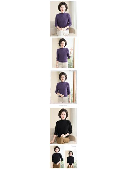 Luomeng 100% Pure Wool Thick Half-Collar Knit Sweater for Middle-Aged & Elderly Women