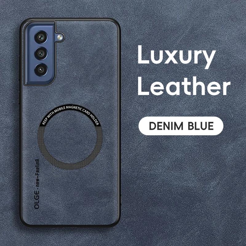 Magnetic Retro Leather Soft Case For Samsung Galaxy S21 FE S21FE Wireless Charging Phone Case Cover