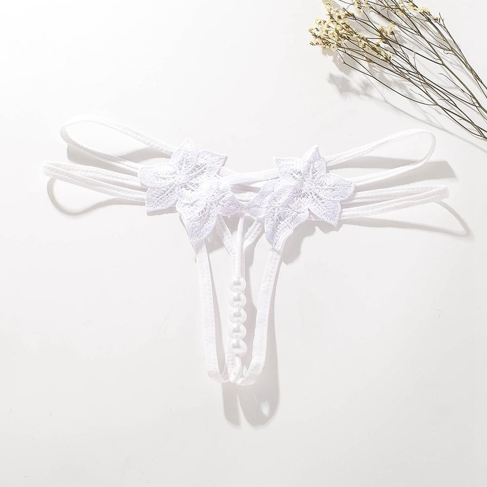 Sexy G-string T Panties Female Underwear Lace Thongs Women's Pants Sexy Pearl Panties Erotic Women Crotchless Panties Plus Size