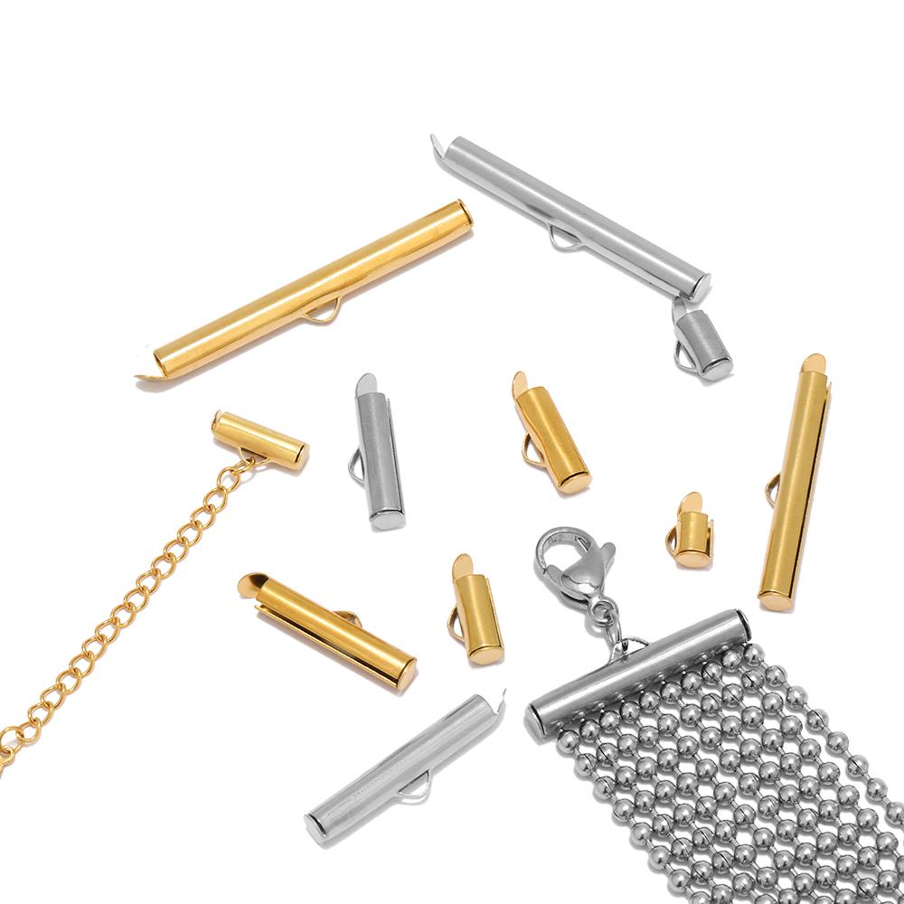20pcs Stainless Steel Crimp End Caps Slider Clasp Buckles Tubes Connectors Findings for DIY Bracelet Jewelry Making Accessories