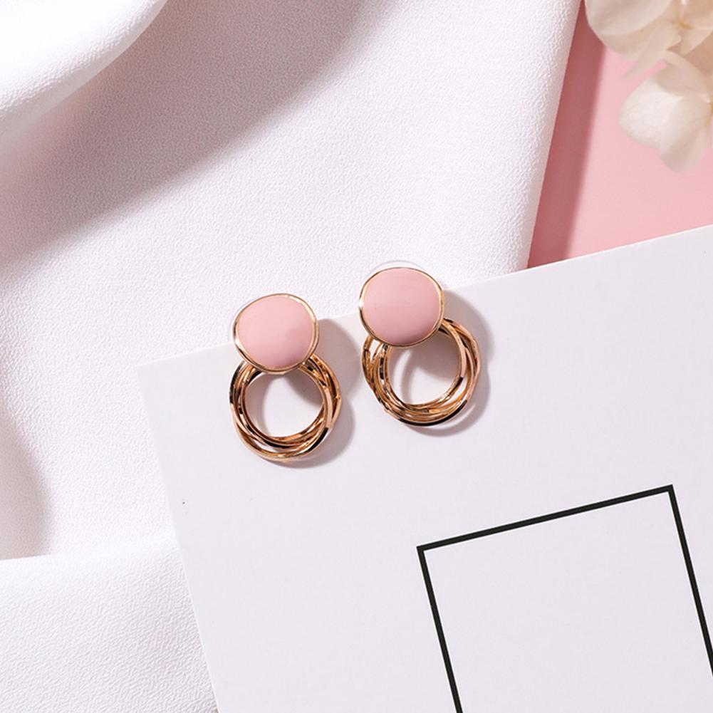 

Woman Sweet Style Circle Shaped Hollow Design Geometric Multi-layer Fashion Earrings K6319 pink #1