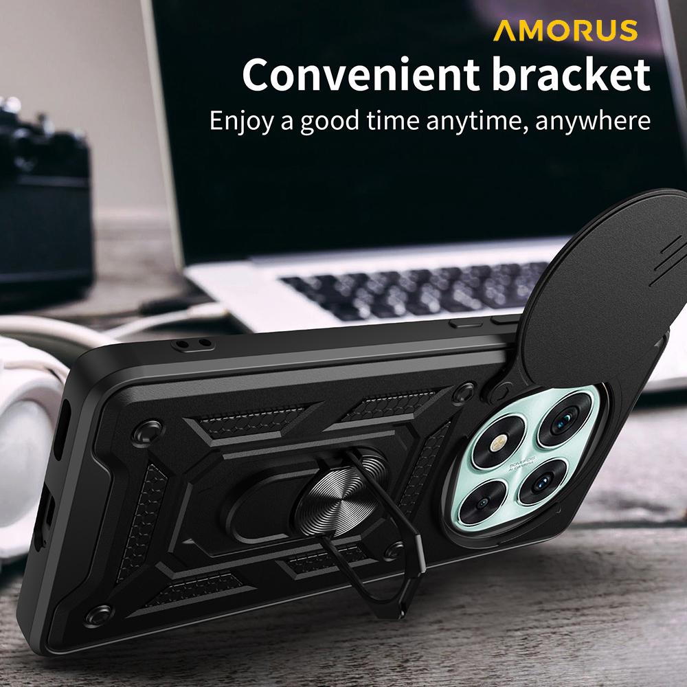 AMORUS For Xiaomi Redmi Note 14 Pro 5G/Poco X7 5G Case Kickstand PC+TPU Phone Cover with Camera Lens Slider