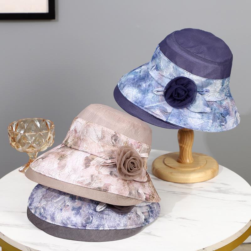 Summer New Hat Women the Elderly Organza Sun Hat Summer Sunshade Bucket Hat Mother Sunscreen Hat Thin