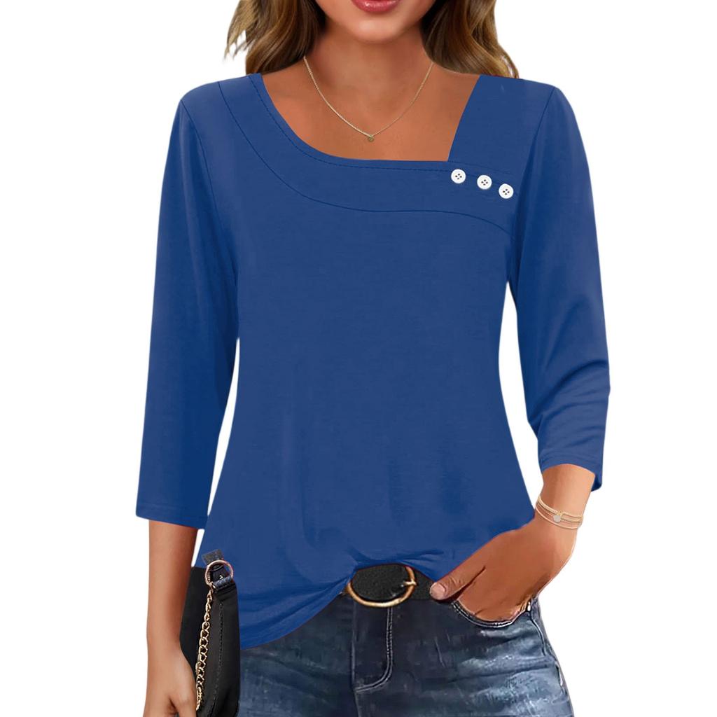 3/4 Sleeve Shirts For Women  Tees Blouses Casual Plus Size Basic Tops Pullover