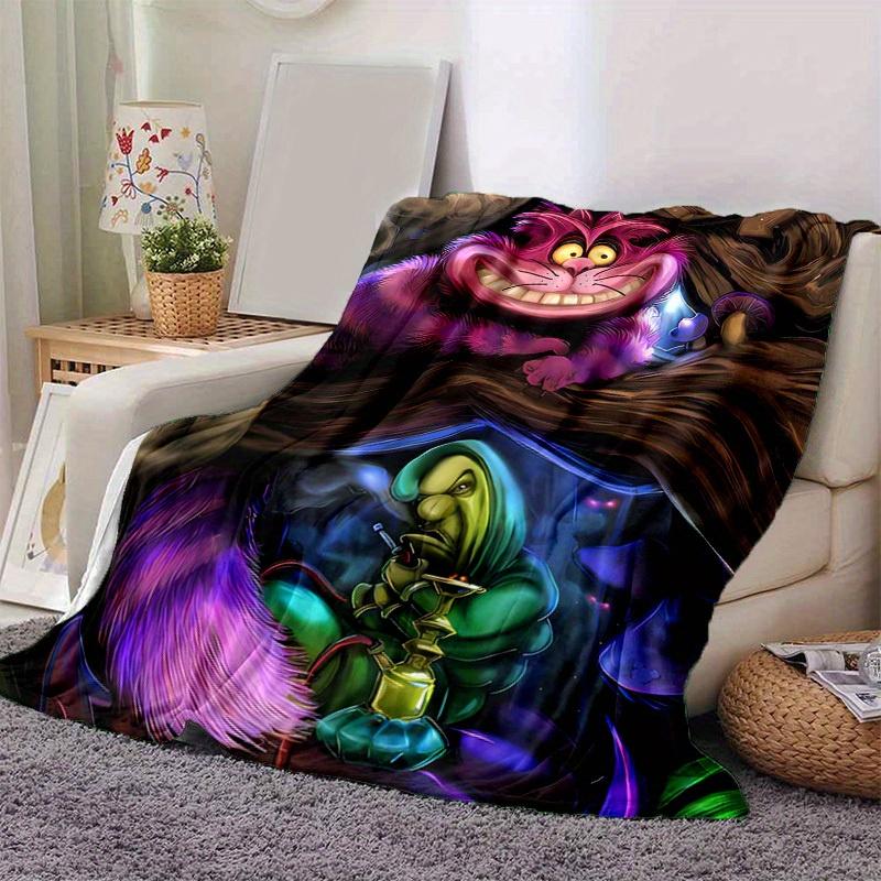 1PC Colorful Cheshire Cat Plush Blanket - Seasonal Decorative Throw for Home, Soft Flannel Throw Blanket - Versatile & Cozy for Bedroom, Liv 100x150cm