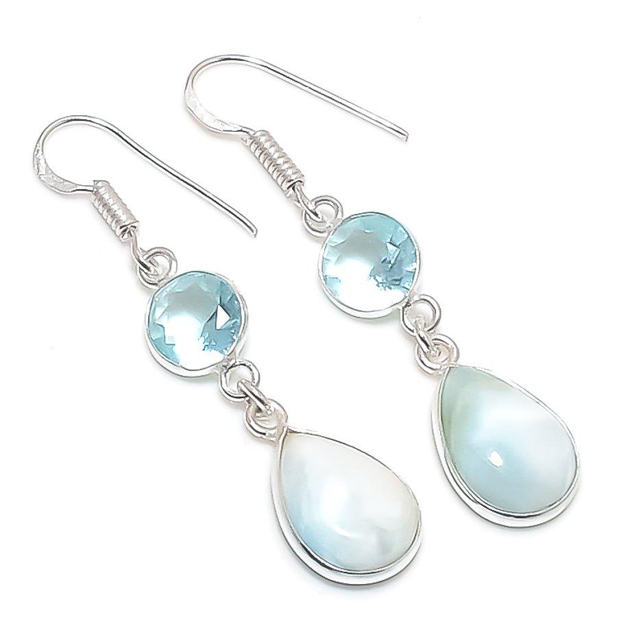 

Натуральный Ларимар, Топаз Драгоценный камень Серебро 925 пробы Ювелирное изделие Серьга 1,89 T1H44