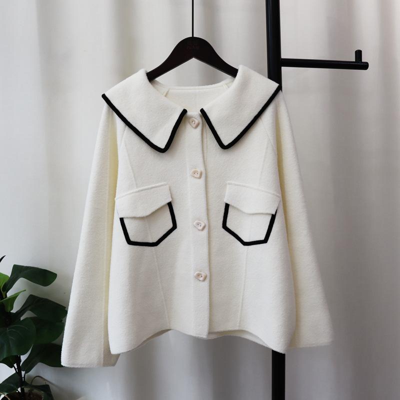 Herbst neu Revers Kontrastfarbe Design Pullover Jacke Lockerer Stil Gestrickt Doppelseitig Cardigan Damen