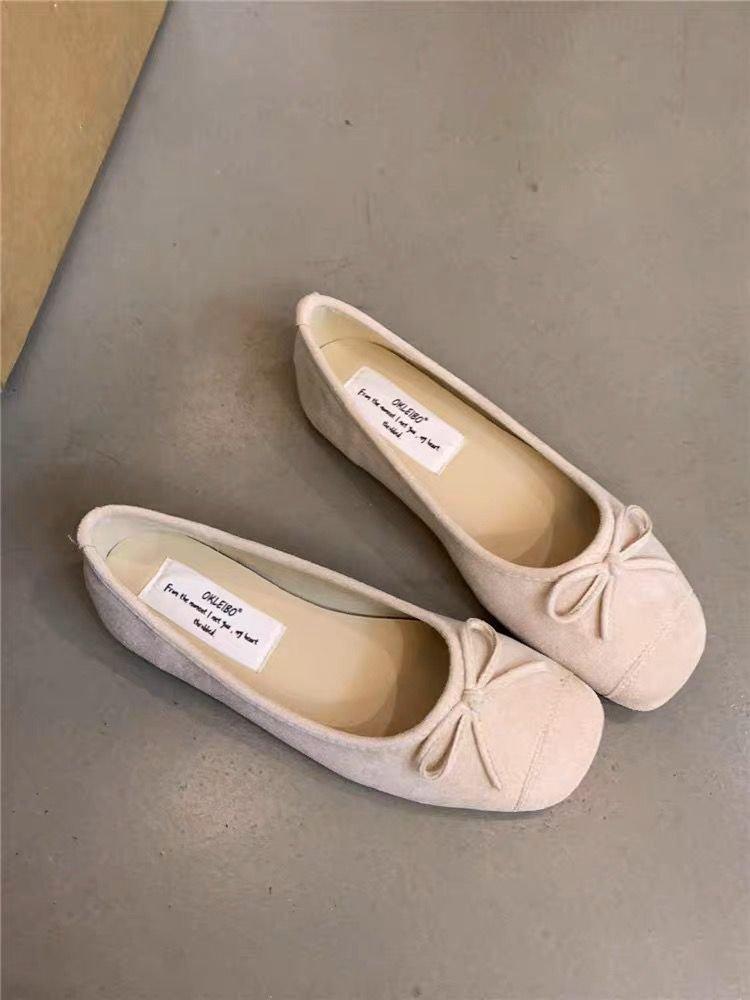 

Ziyan~ Замшевые туфли-лодочки мятно-зеленого цвета с бантом на плоской подошве, новинка осени 2025 года, с круглым носком, мягкой подошвой, мелким вырезом, туфли бабушки 40 абрикосовый